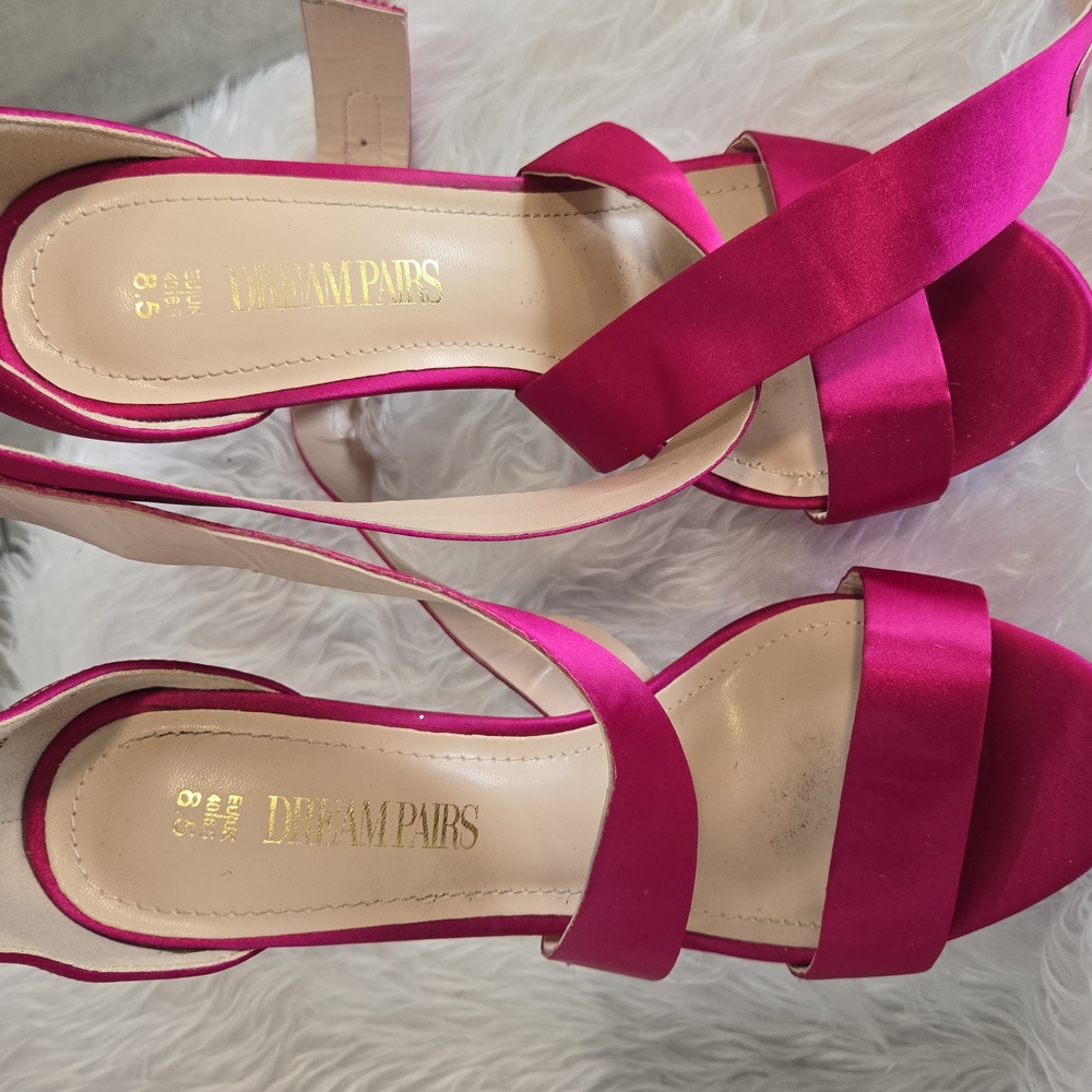 Dream Pairs Pink Satin Heels with Wide Straps